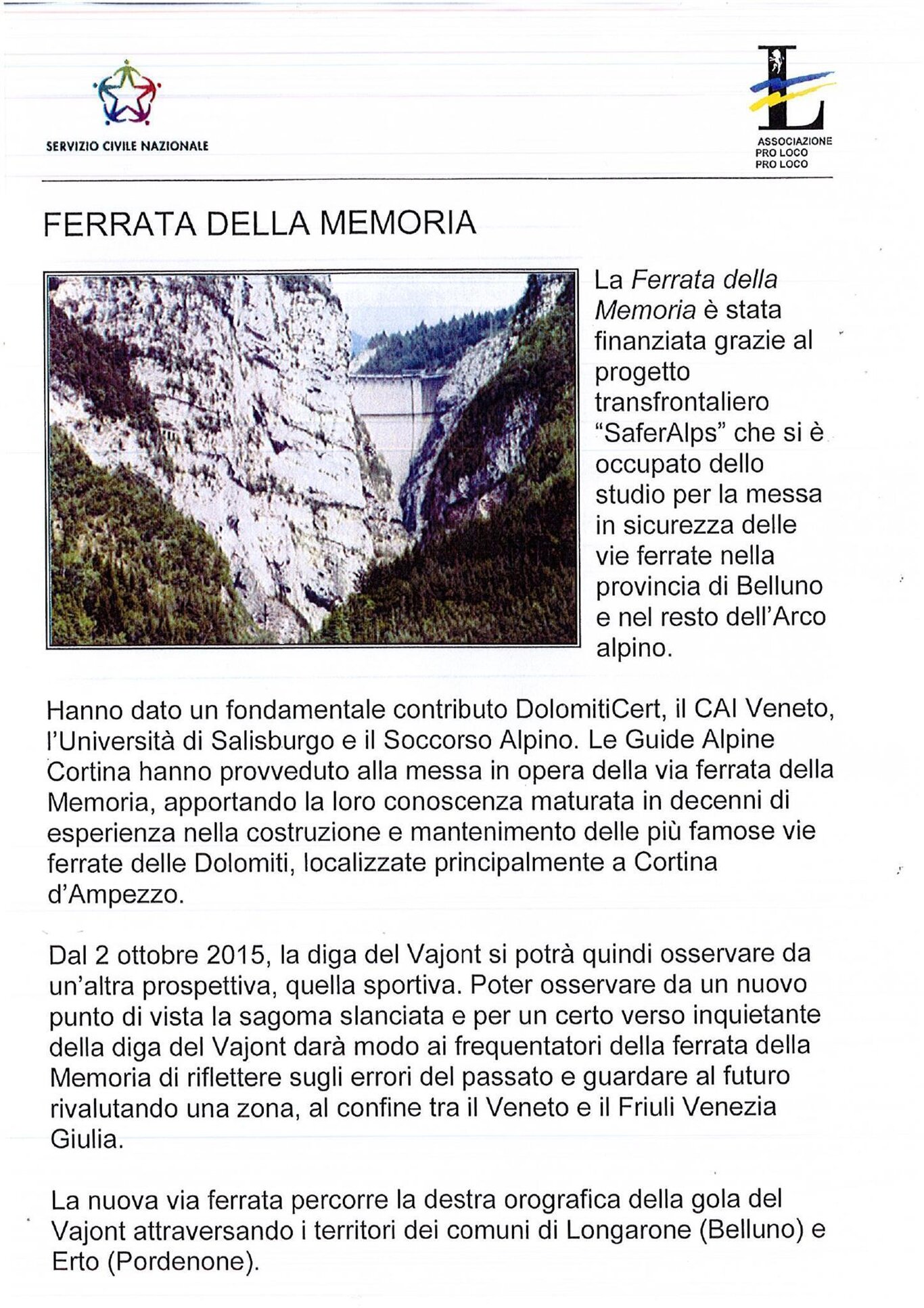 Via ferrata della Memoria Via ferrata della Memoria