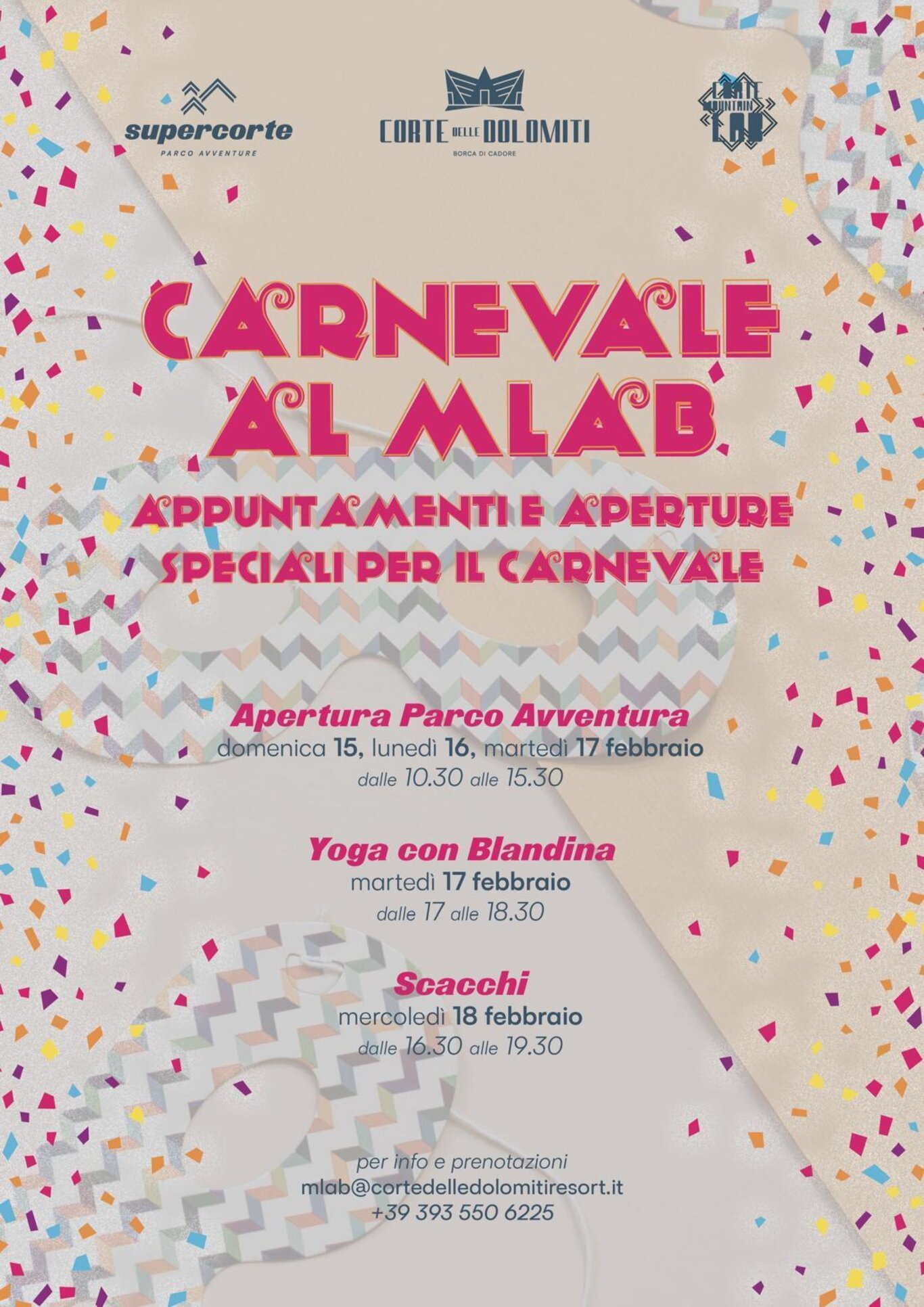 CARNEVALE A MLAB - PARCO AVVENTURA, YOGA E SCACCHI - BORCA DI CADORE