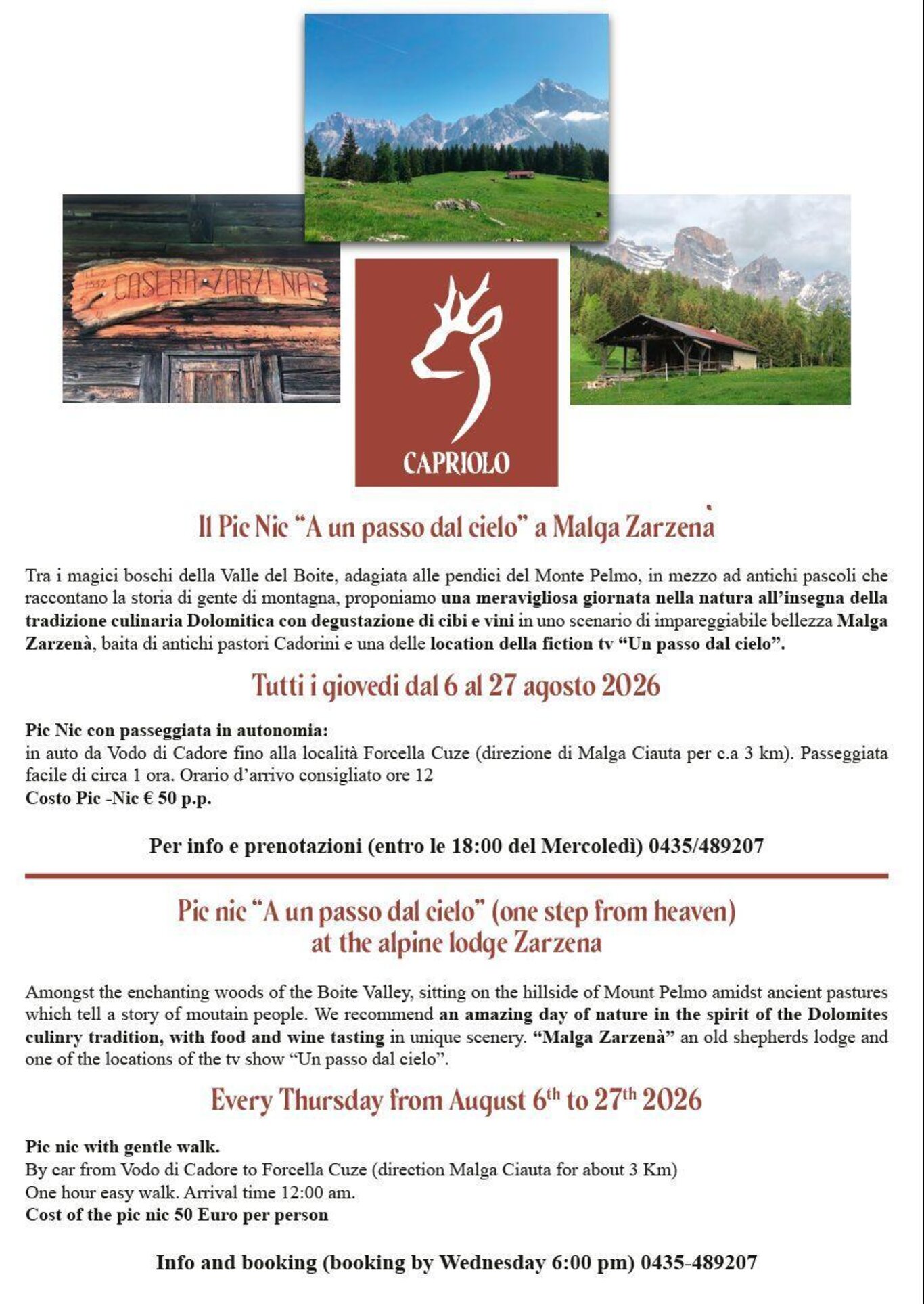 Il Pic nic "A un passo dal cielo" a Malga Zarzenà"
