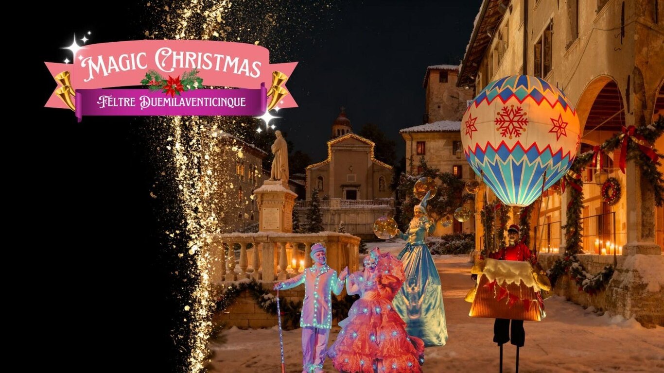 p.zza Maggiore innevata con gli artisti mongolfier