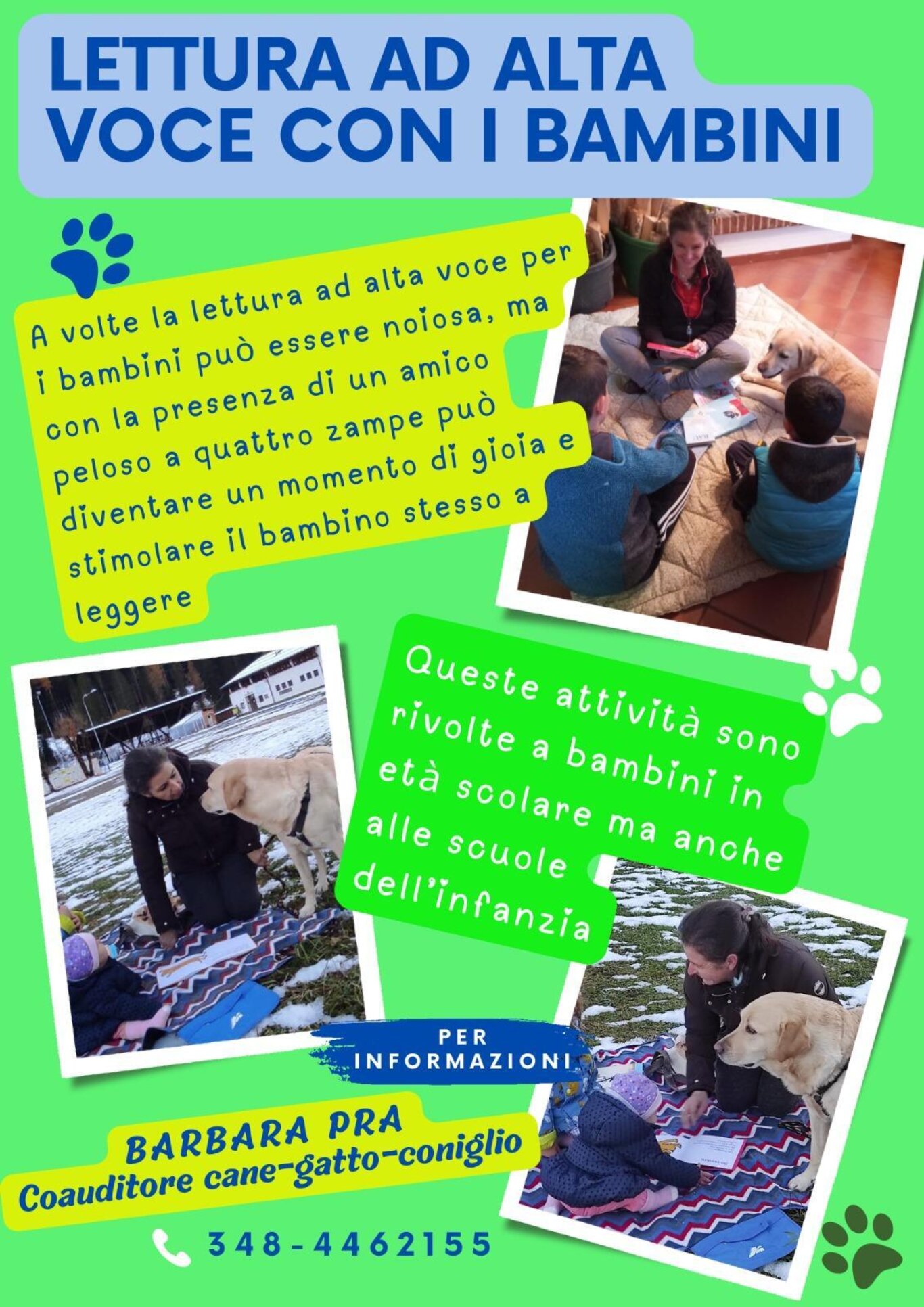 Lettura ad alta voce con il cane e/o conigli