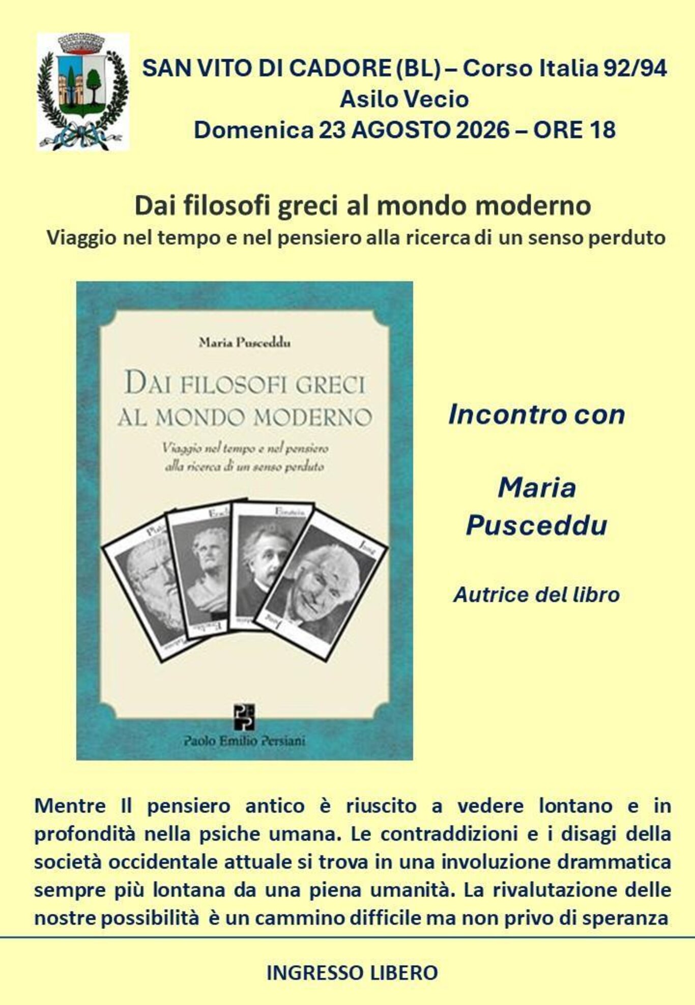 Presentazione libro: "Dai filosofi greci al mondo moderno"