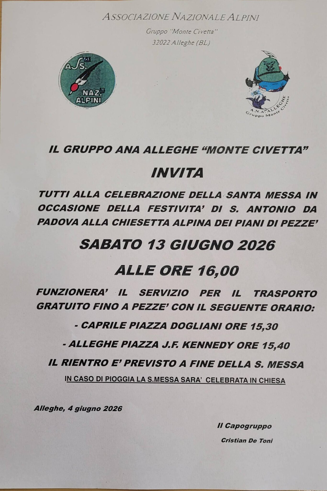 Santa Messa di S.Antonio alla Chiesetta Alpina