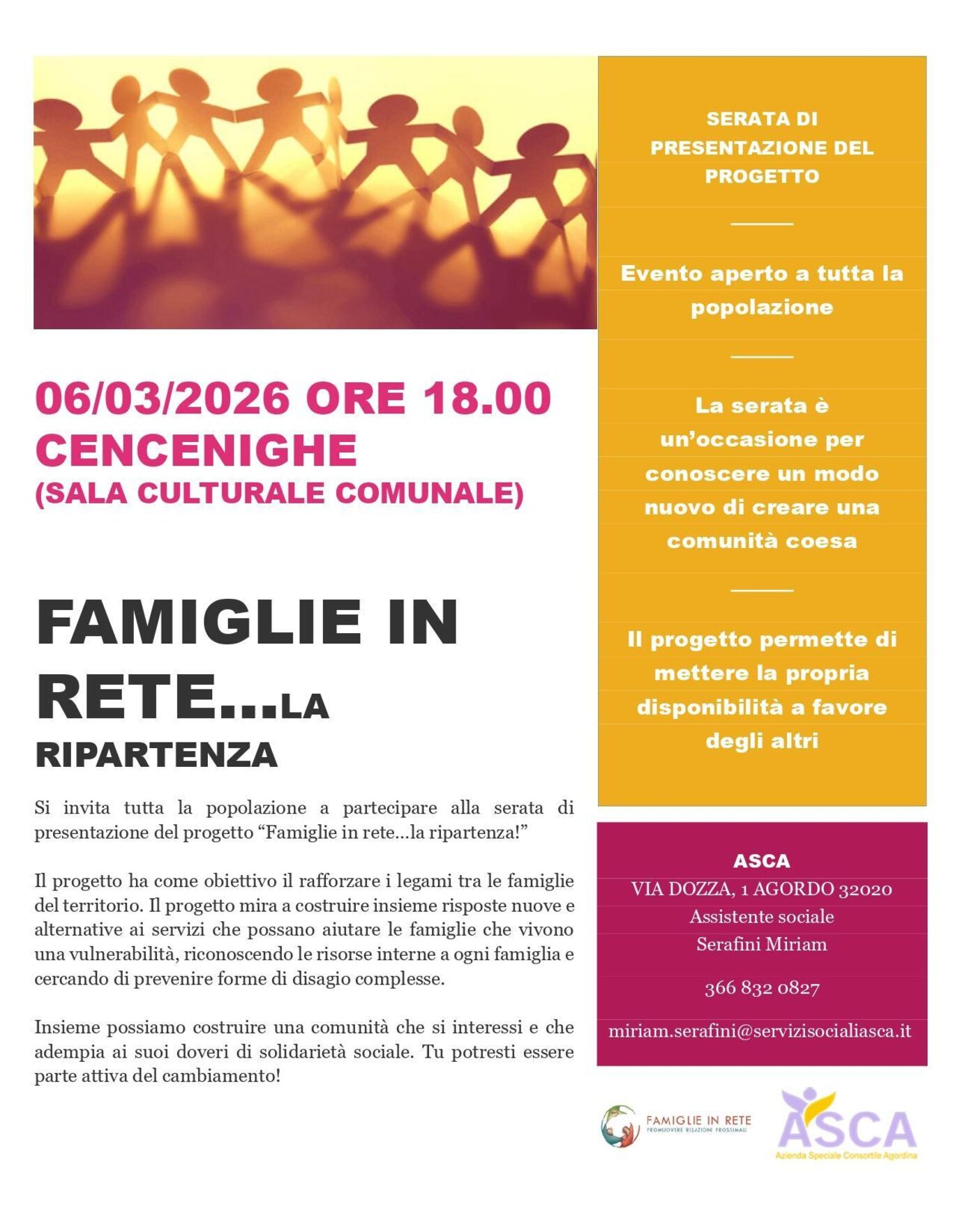 Serata di presentazione del progetto "Famiglie in rete...la ripartenza"