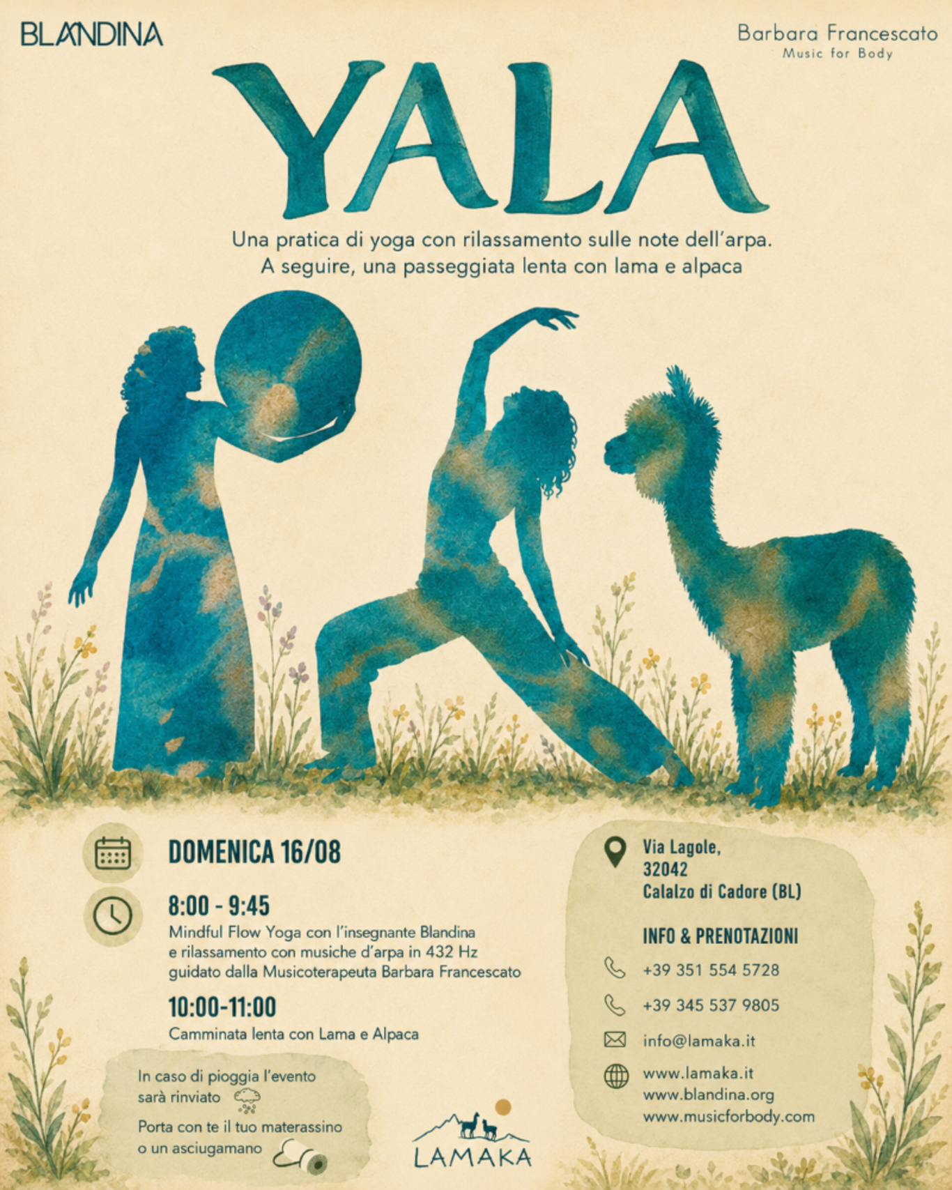 YALA - Pratica di Yoga con arpa, alpaca e lama