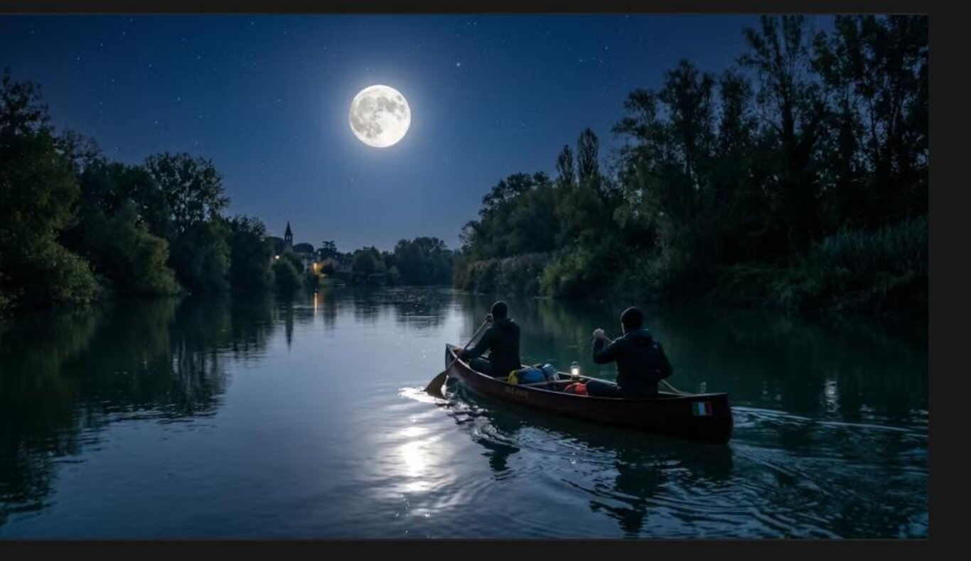 Lago di S. Croce in canoa con la luna piena